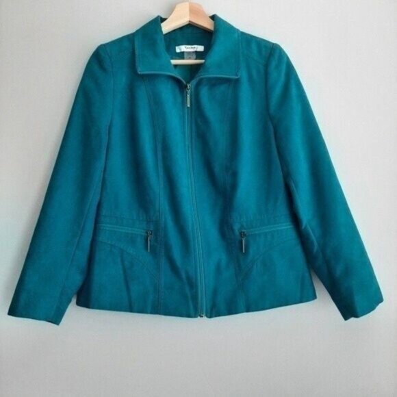 TANJAY Jacket Blazer Faux Suede Teal Blue Sz 6 P - Picture 2 of 11